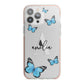 Blue Butterflies with Initial and Name iPhone 13 Pro Max TPU Impact Case with Pink Edges
