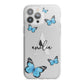 Blue Butterflies with Initial and Name iPhone 13 Pro Max TPU Impact Case with White Edges