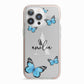 Blue Butterflies with Initial and Name iPhone 13 Pro TPU Impact Case with Pink Edges