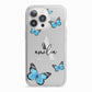 Blue Butterflies with Initial and Name iPhone 13 Pro TPU Impact Case with White Edges