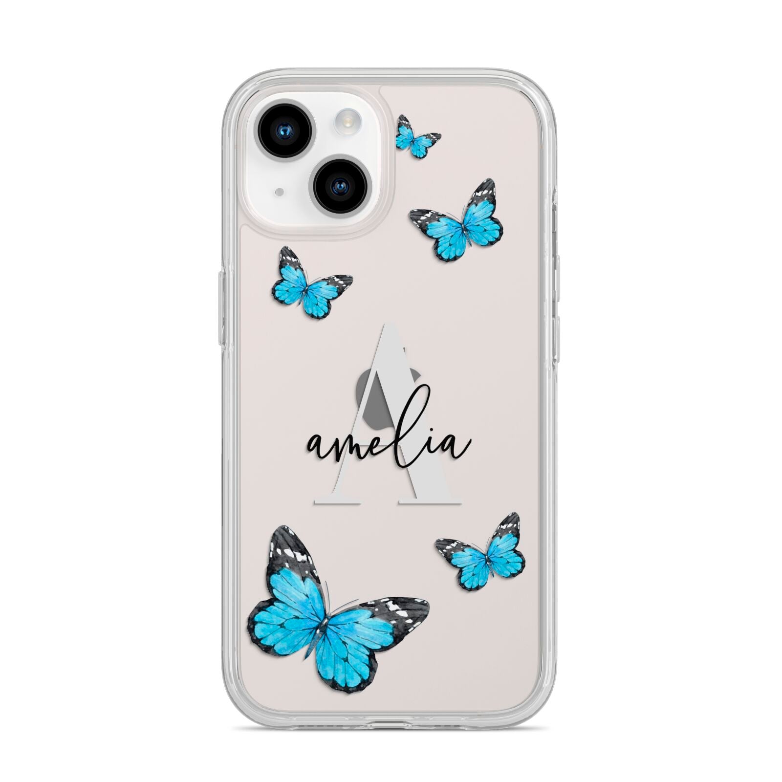 Blue Butterflies with Initial and Name iPhone 14 Clear Tough Case Starlight