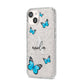 Blue Butterflies with Initial and Name iPhone 14 Glitter Tough Case Starlight Angled Image