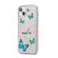 Blue Butterflies with Initial and Name iPhone 14 Plus Glitter Tough Case Starlight Angled Image