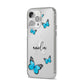 Blue Butterflies with Initial and Name iPhone 14 Pro Max Clear Tough Case Silver Angled Image
