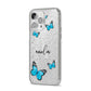 Blue Butterflies with Initial and Name iPhone 14 Pro Max Glitter Tough Case Silver Angled Image