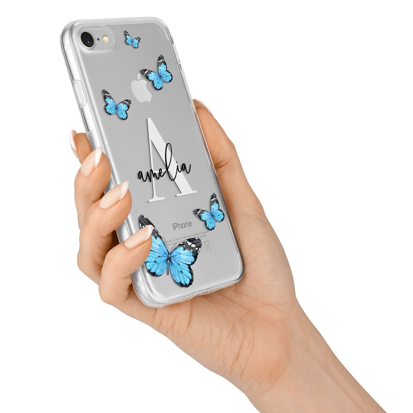 Blue Butterflies with Initial and Name iPhone 7 Bumper Case on Silver iPhone Alternative Image