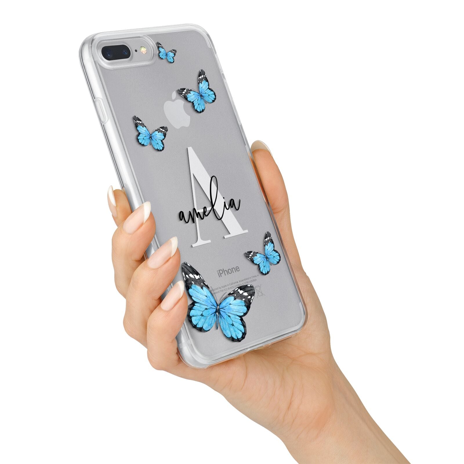 Blue Butterflies with Initial and Name iPhone 7 Plus Bumper Case on Silver iPhone Alternative Image