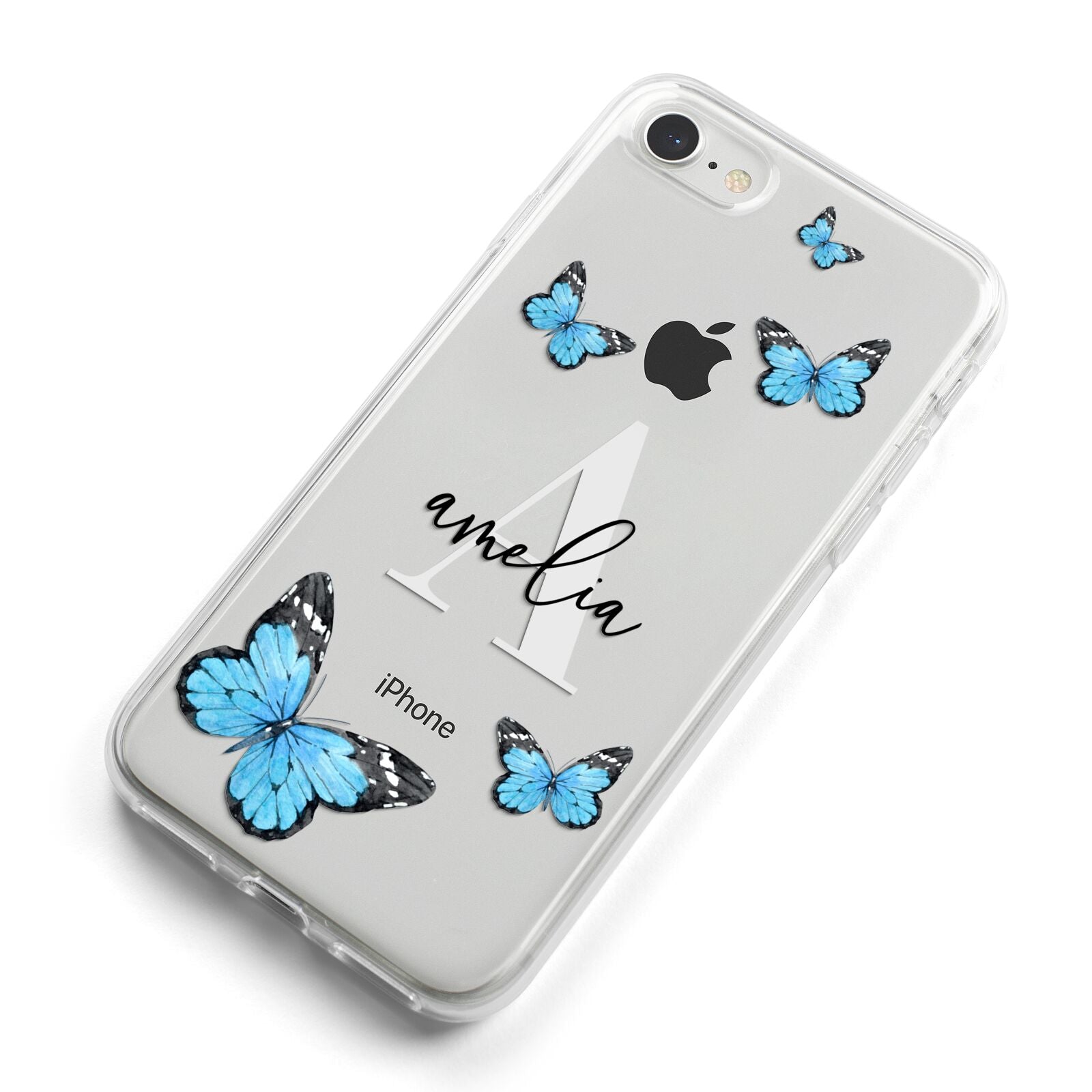 Blue Butterflies with Initial and Name iPhone 8 Bumper Case on Silver iPhone Alternative Image