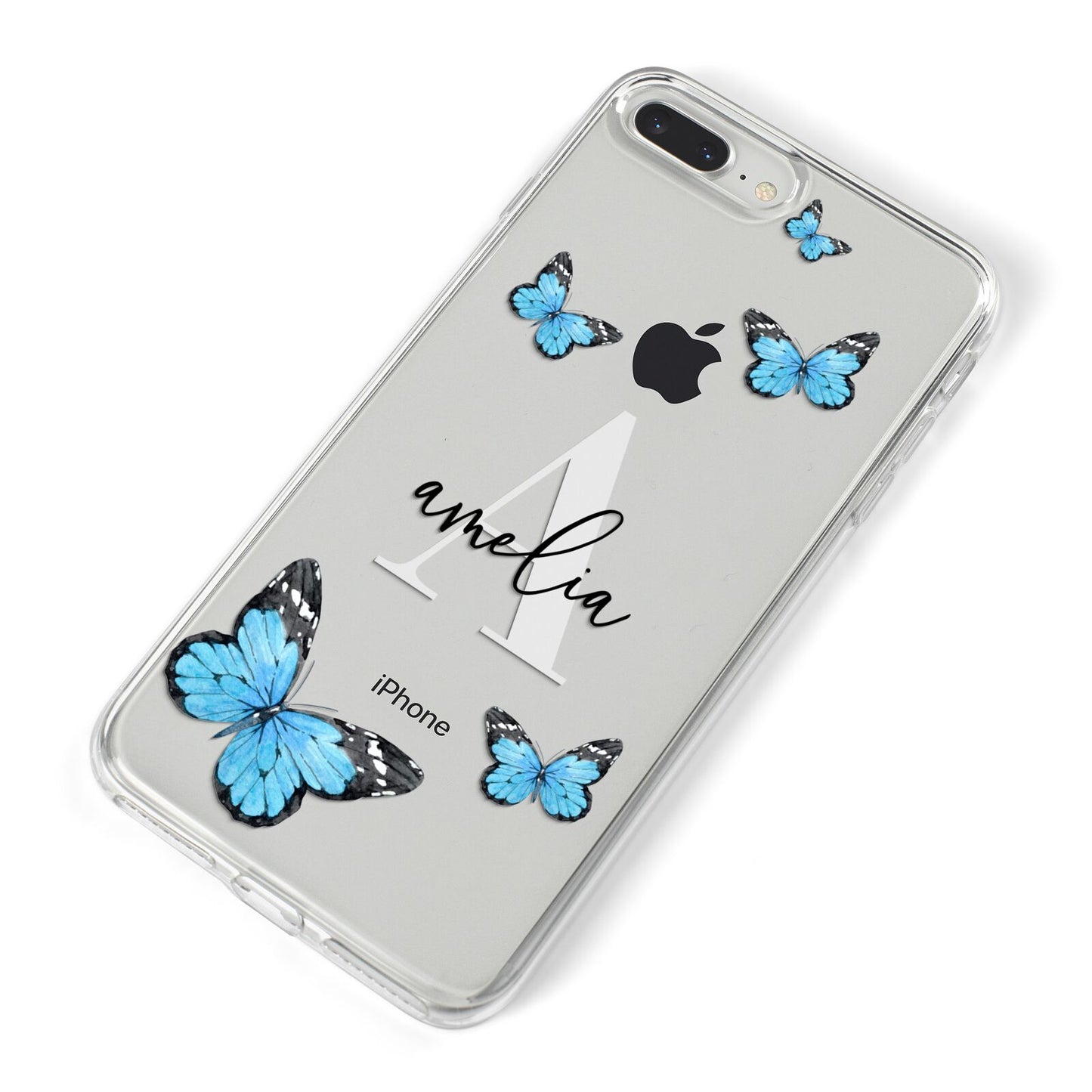 Blue Butterflies with Initial and Name iPhone 8 Plus Bumper Case on Silver iPhone Alternative Image