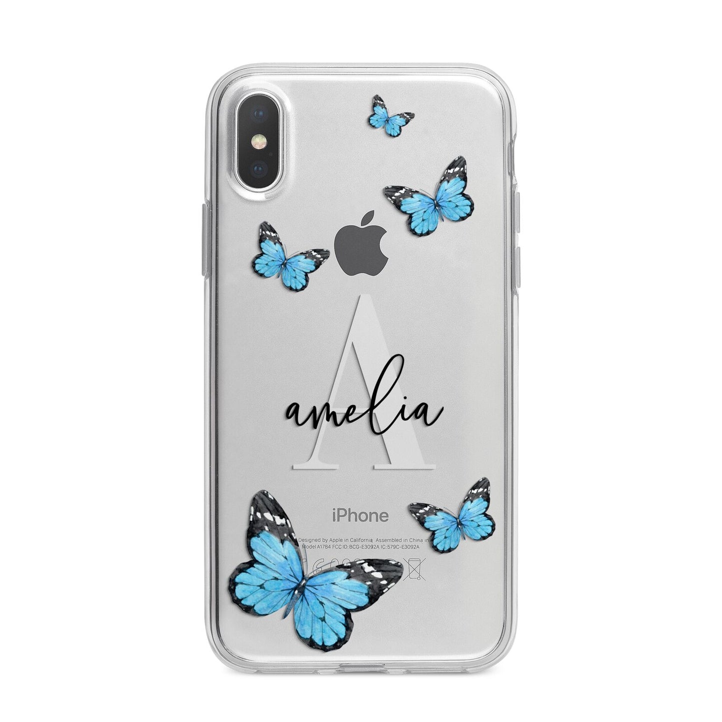 Blue Butterflies with Initial and Name iPhone X Bumper Case on Silver iPhone Alternative Image 1