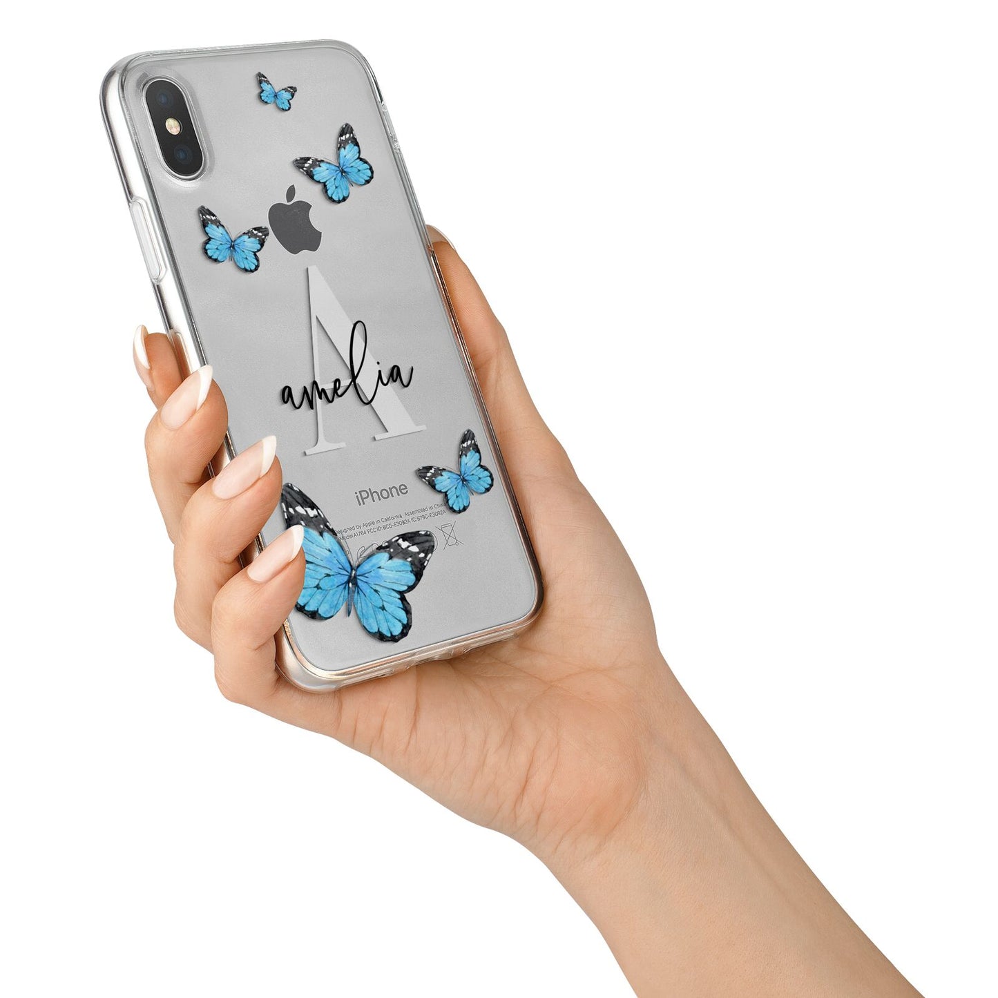 Blue Butterflies with Initial and Name iPhone X Bumper Case on Silver iPhone Alternative Image 2