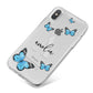 Blue Butterflies with Initial and Name iPhone X Bumper Case on Silver iPhone