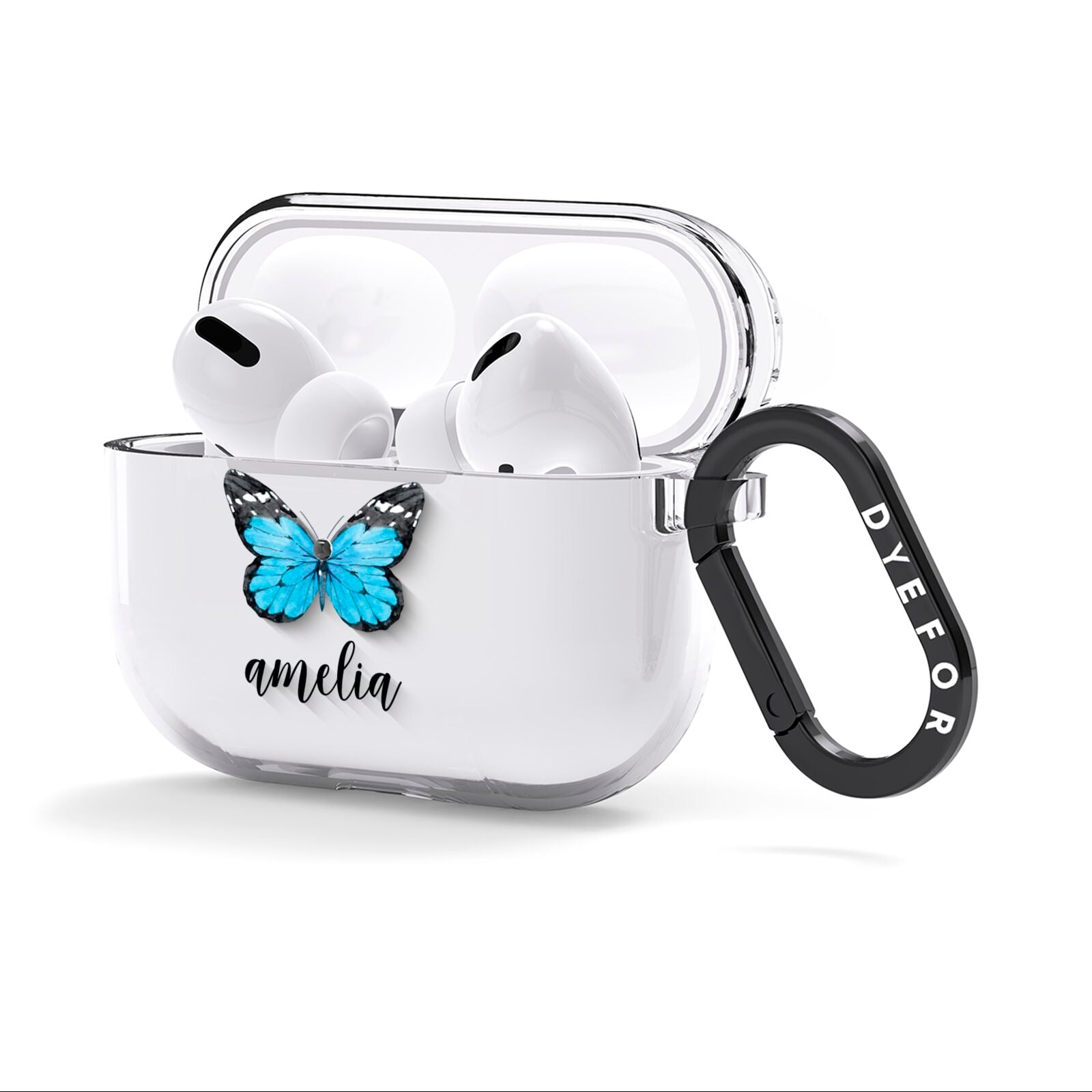 Blue Butterflies with Name AirPods Clear Case 3rd Gen Side Image