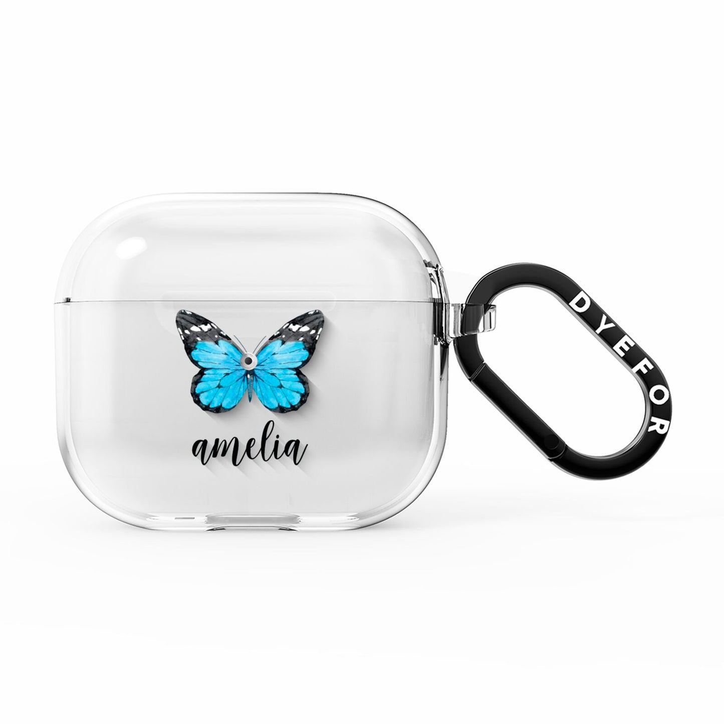 Blue Butterflies with Name AirPods Clear Case 3rd Gen