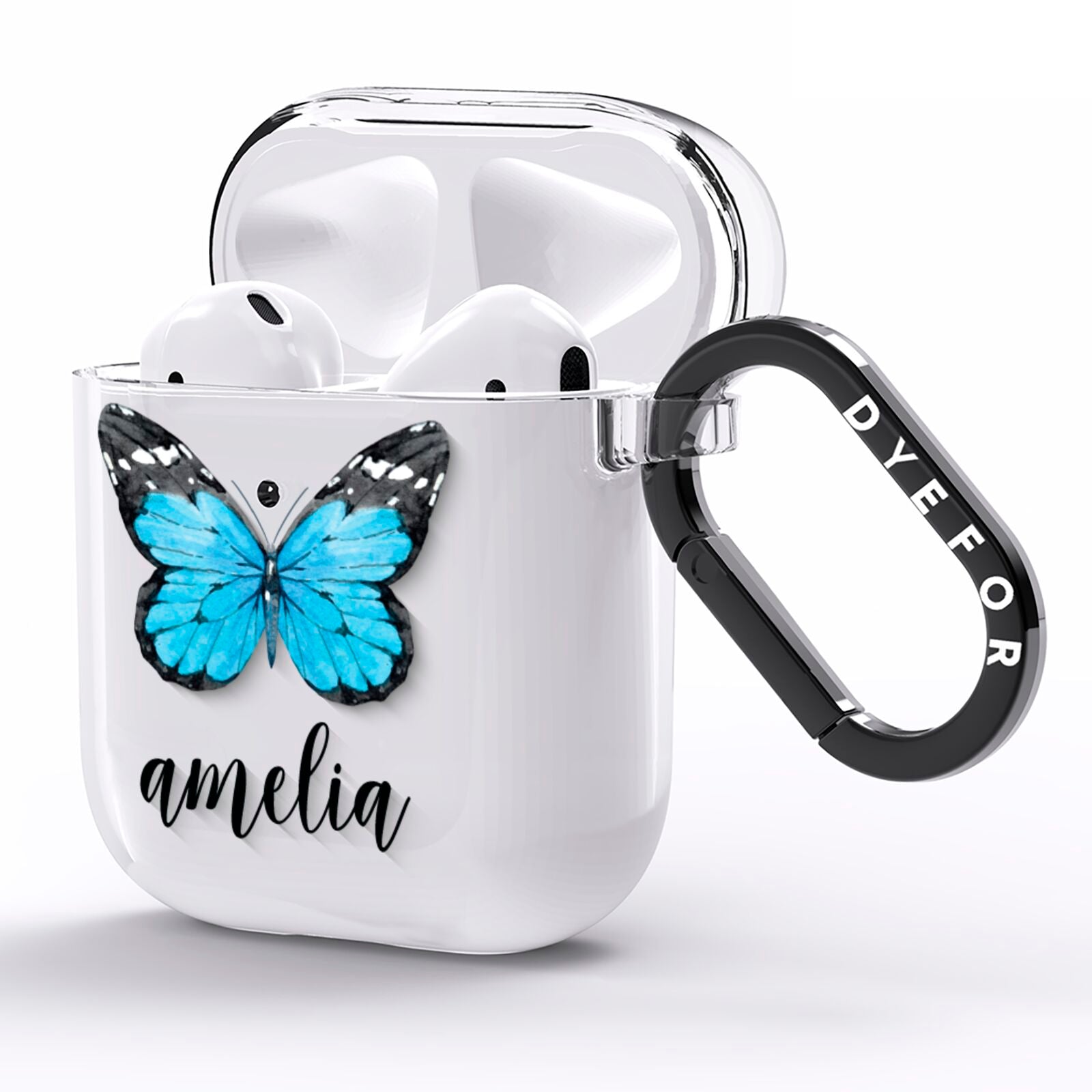 Blue Butterflies with Name AirPods Clear Case Side Image