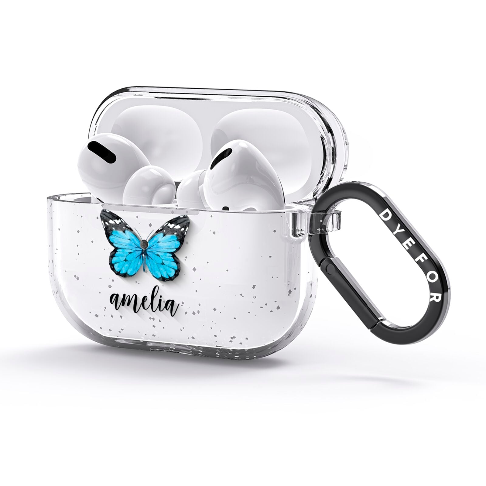 Blue Butterflies with Name AirPods Glitter Case 3rd Gen Side Image
