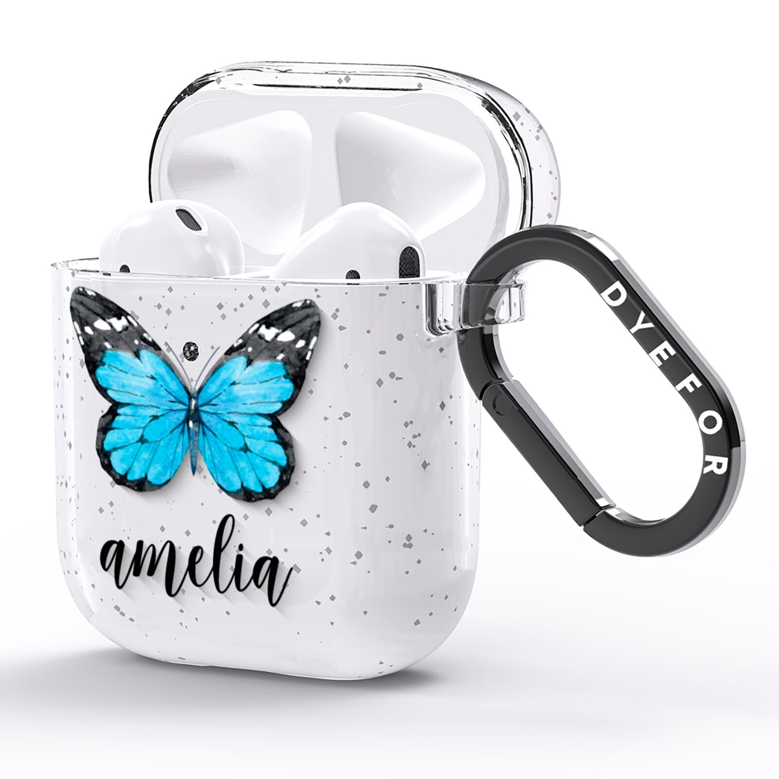 Blue Butterflies with Name AirPods Glitter Case Side Image