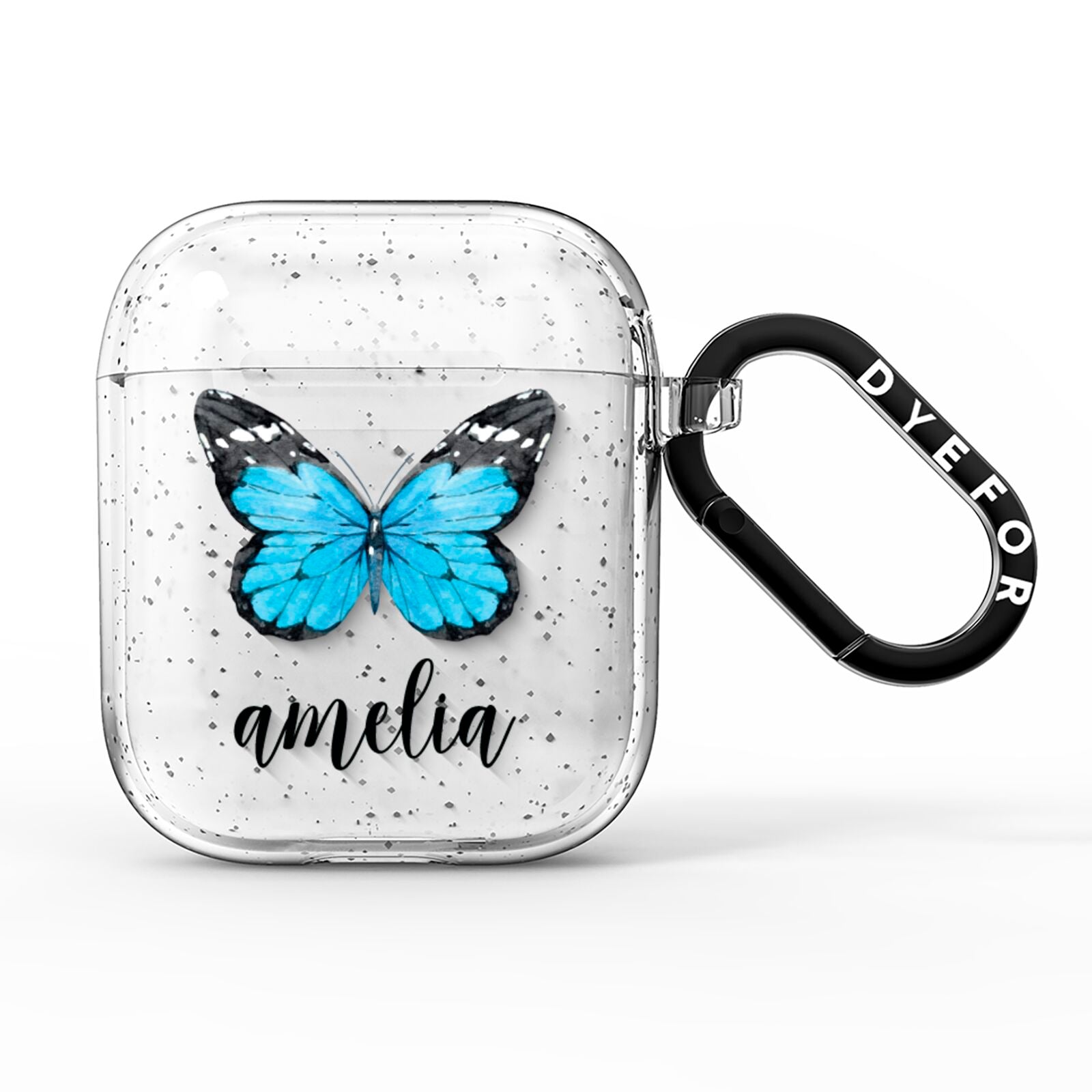 Blue Butterflies with Name AirPods Glitter Case
