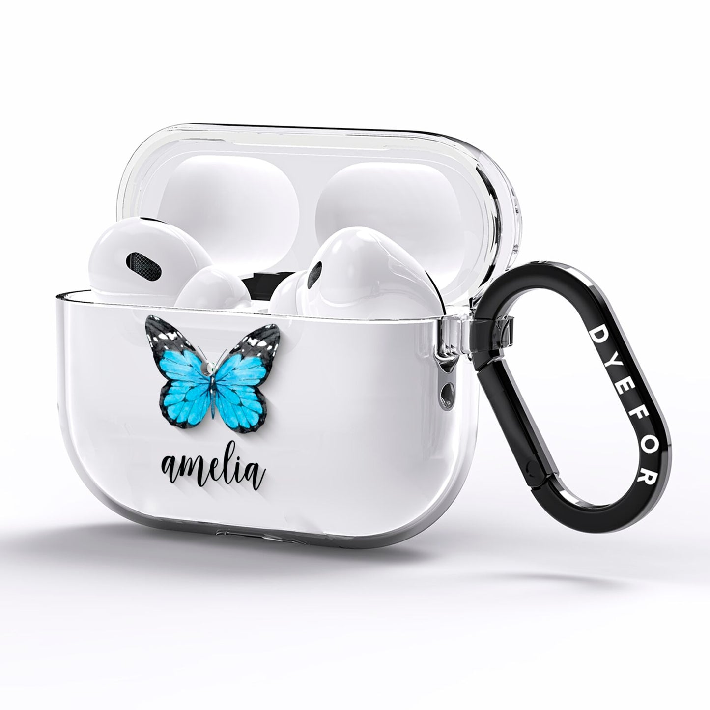 Blue Butterflies with Name AirPods Pro Clear Case Side Image