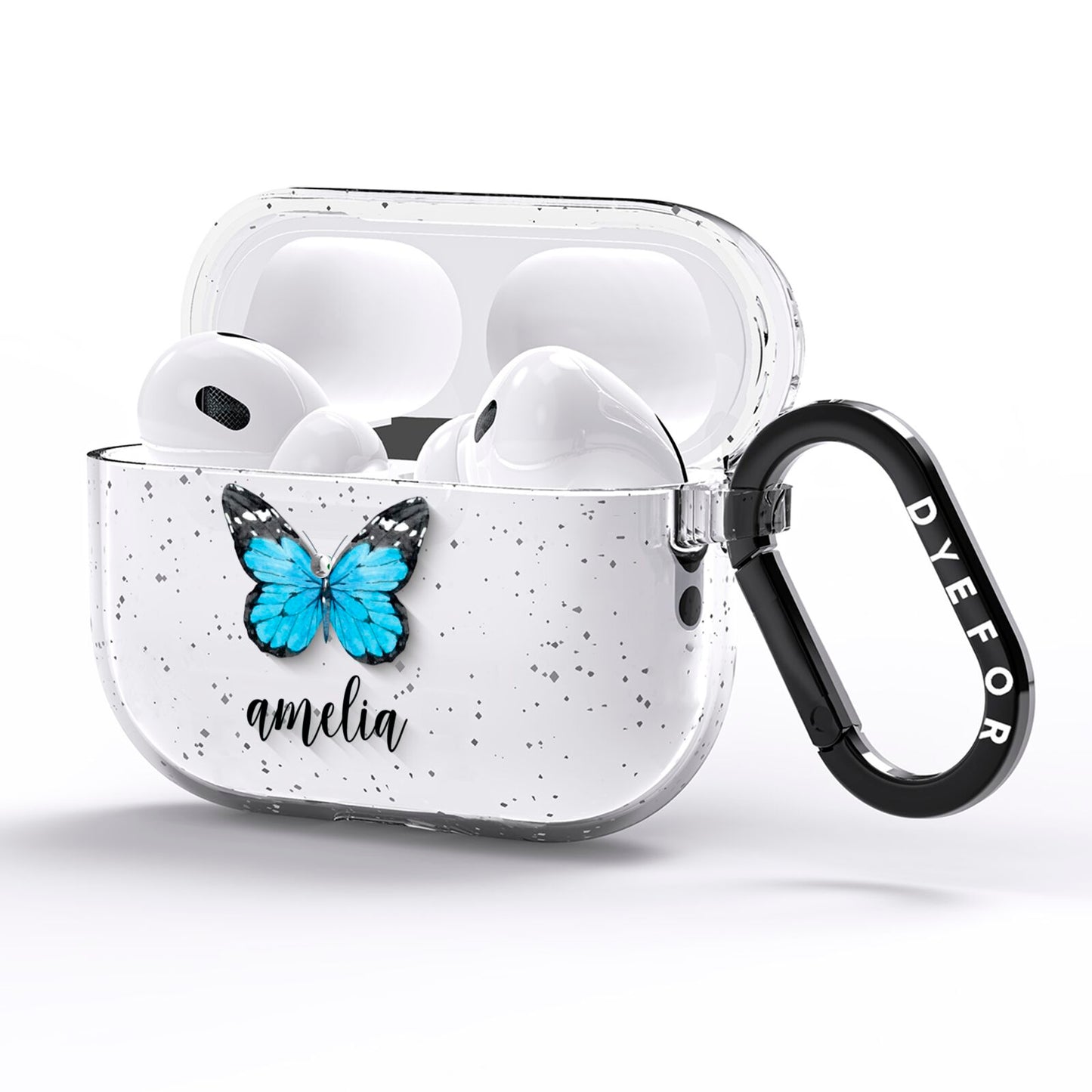 Blue Butterflies with Name AirPods Pro Glitter Case Side Image