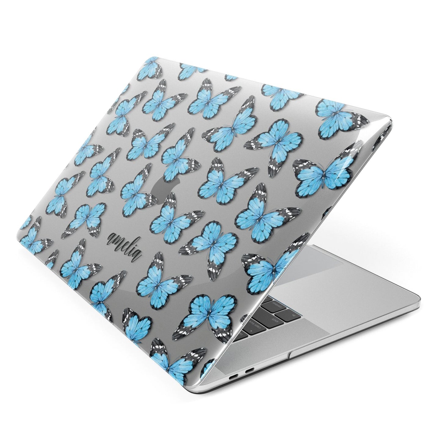 Blue Butterflies with Name Apple MacBook Case Side View