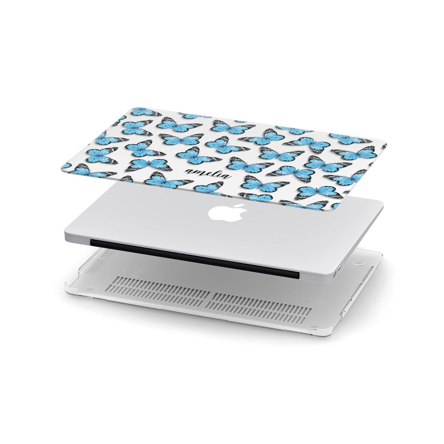 Blue Butterflies with Name Apple MacBook Case in Detail