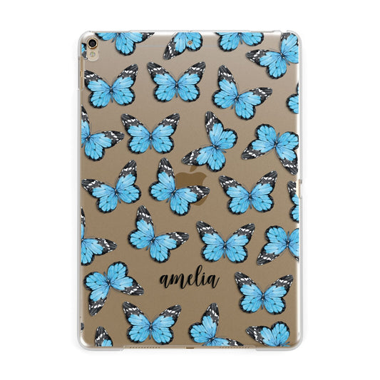Blue Butterflies with Name Apple iPad Gold Case