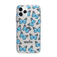 Blue Butterflies with Name Apple iPhone 11 Pro Max in Silver with Bumper Case