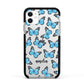 Blue Butterflies with Name Apple iPhone 11 in White with Black Impact Case