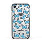 Blue Butterflies with Name Apple iPhone XR Impact Case Black Edge on Silver Phone
