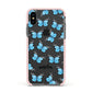 Blue Butterflies with Name Apple iPhone Xs Impact Case Pink Edge on Black Phone