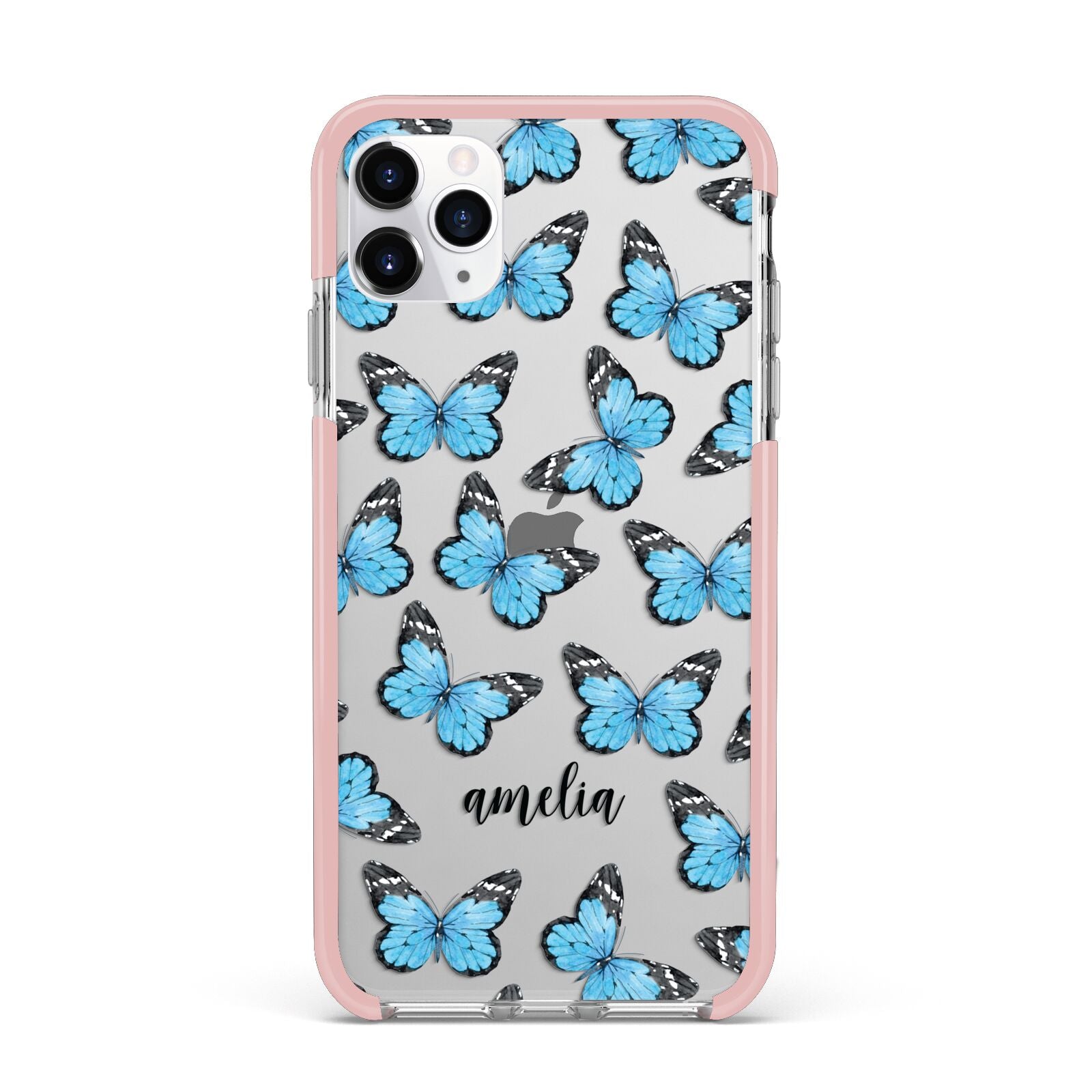 Blue Butterflies with Name iPhone 11 Pro Max Impact Pink Edge Case