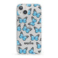 Blue Butterflies with Name iPhone 13 Clear Bumper Case