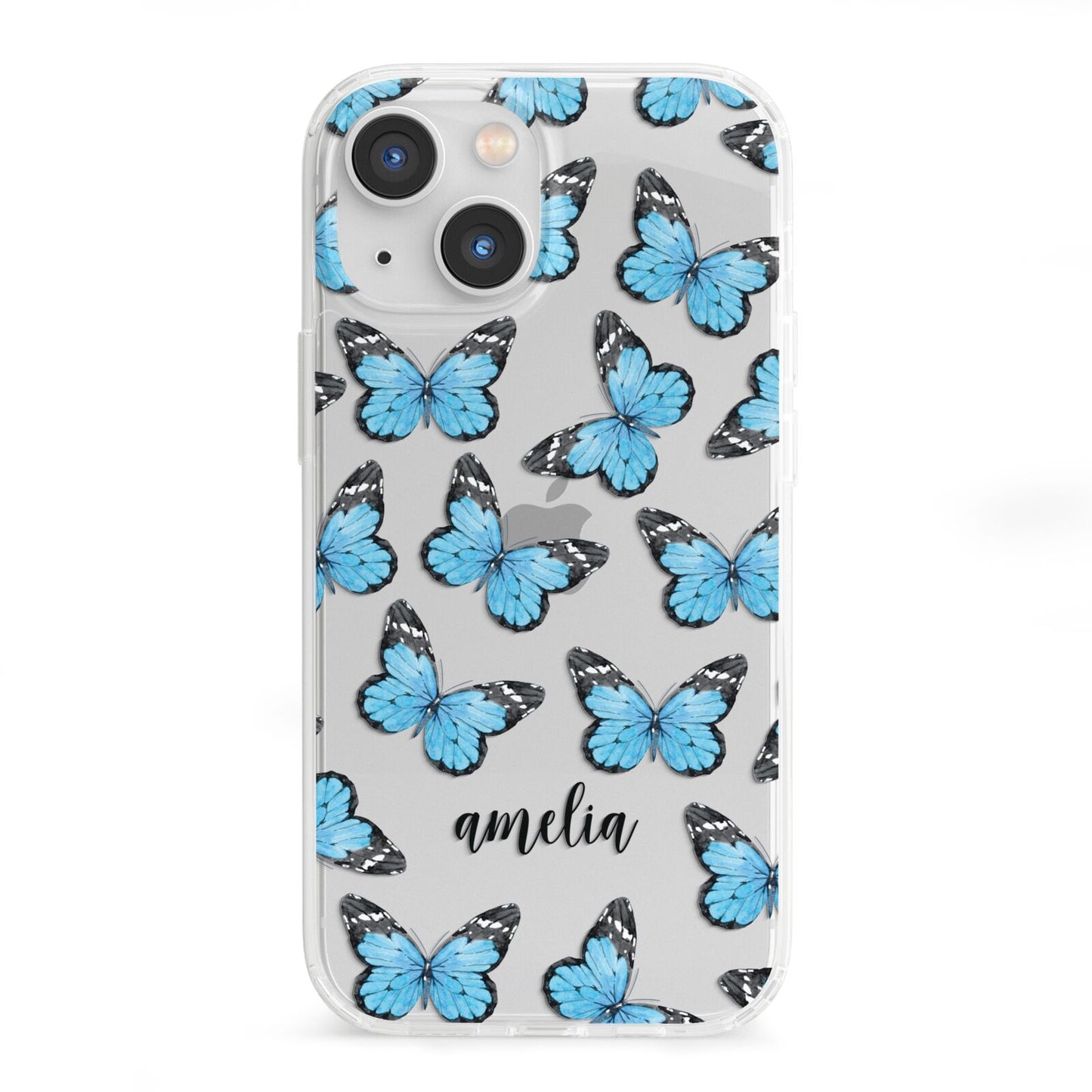 Blue Butterflies with Name iPhone 13 Mini Clear Bumper Case
