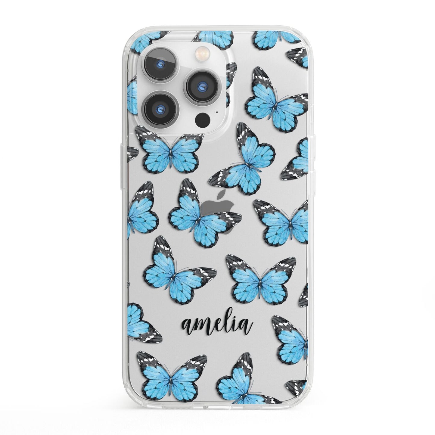 Blue Butterflies with Name iPhone 13 Pro Clear Bumper Case