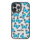 Blue Butterflies with Name iPhone 13 Pro Max Black Impact Case on Silver phone