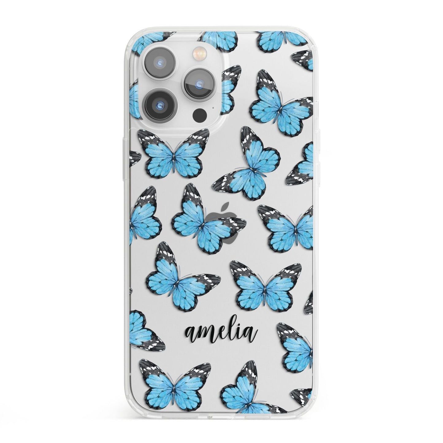 Blue Butterflies with Name iPhone 13 Pro Max Clear Bumper Case