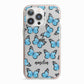 Blue Butterflies with Name iPhone 13 Pro TPU Impact Case with Pink Edges