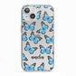 Blue Butterflies with Name iPhone 13 TPU Impact Case with White Edges
