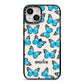 Blue Butterflies with Name iPhone 14 Black Impact Case on Silver phone