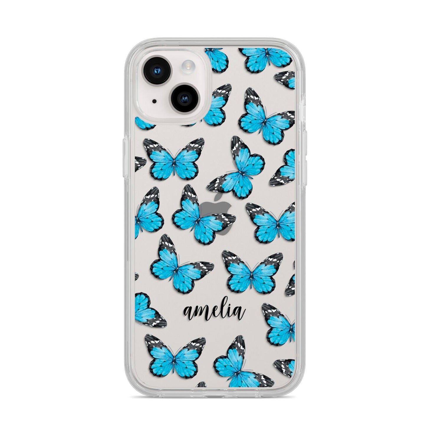 Blue Butterflies with Name iPhone 14 Plus Clear Tough Case Starlight
