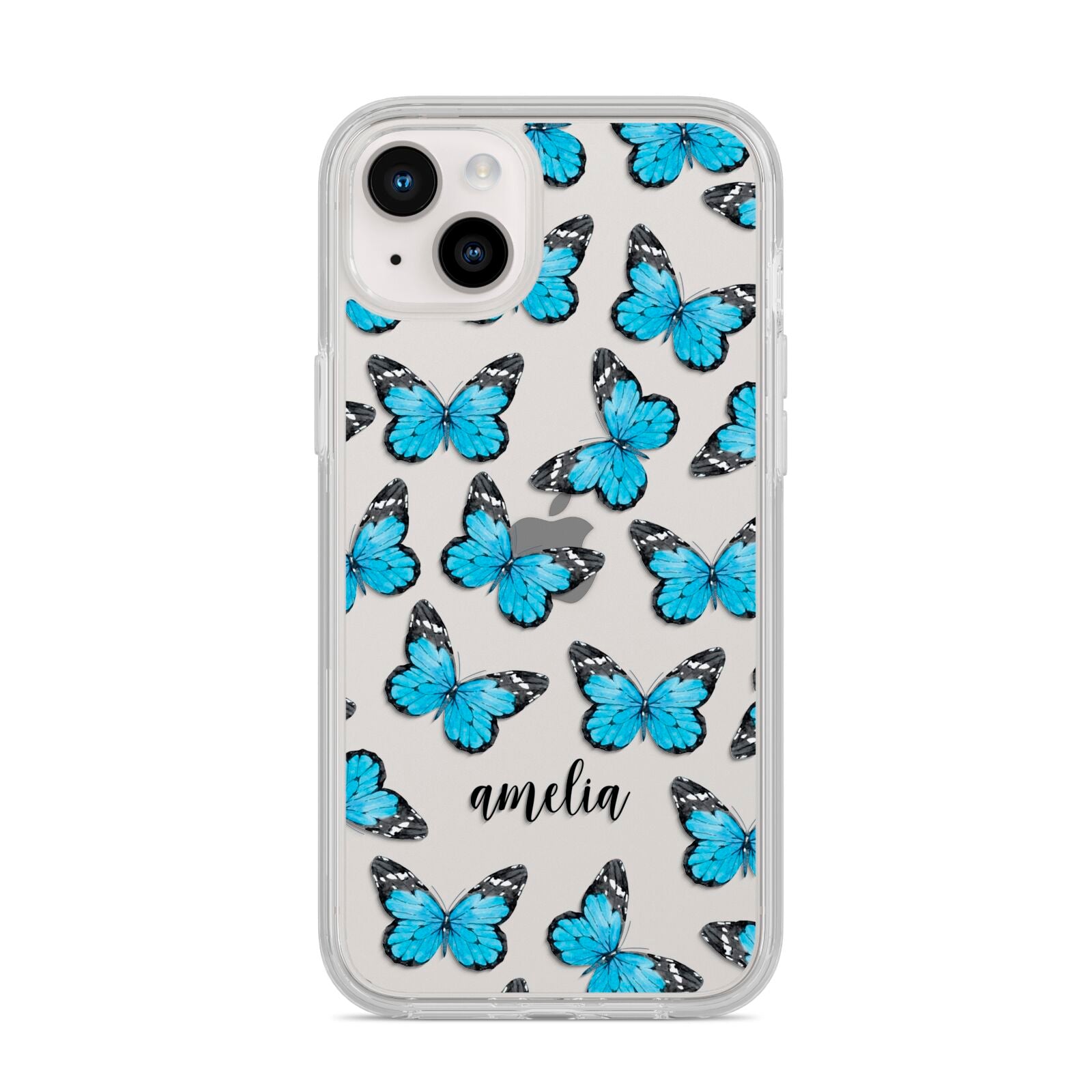 Blue Butterflies with Name iPhone 14 Plus Clear Tough Case Starlight
