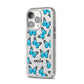 Blue Butterflies with Name iPhone 14 Pro Glitter Tough Case Silver Angled Image