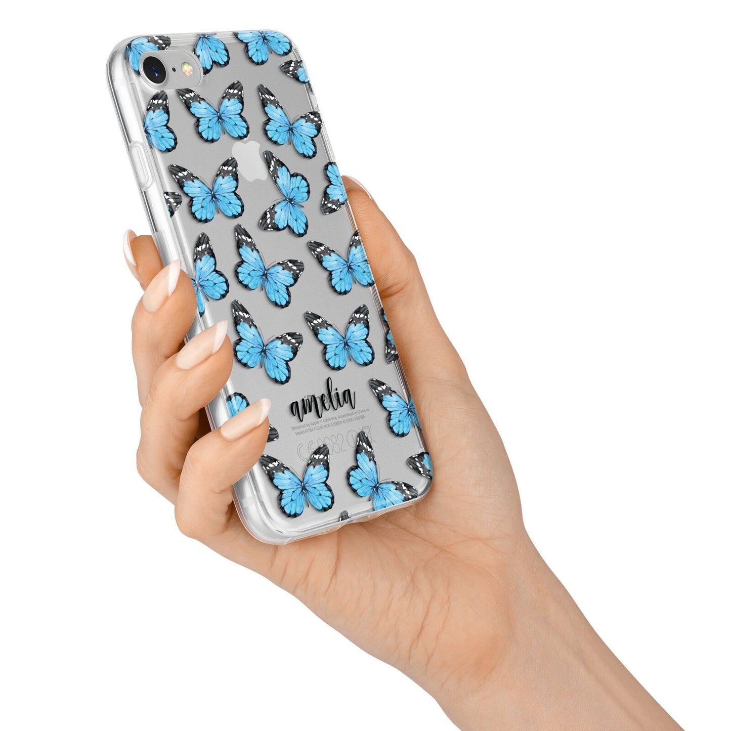 Blue Butterflies with Name iPhone 7 Bumper Case on Silver iPhone Alternative Image