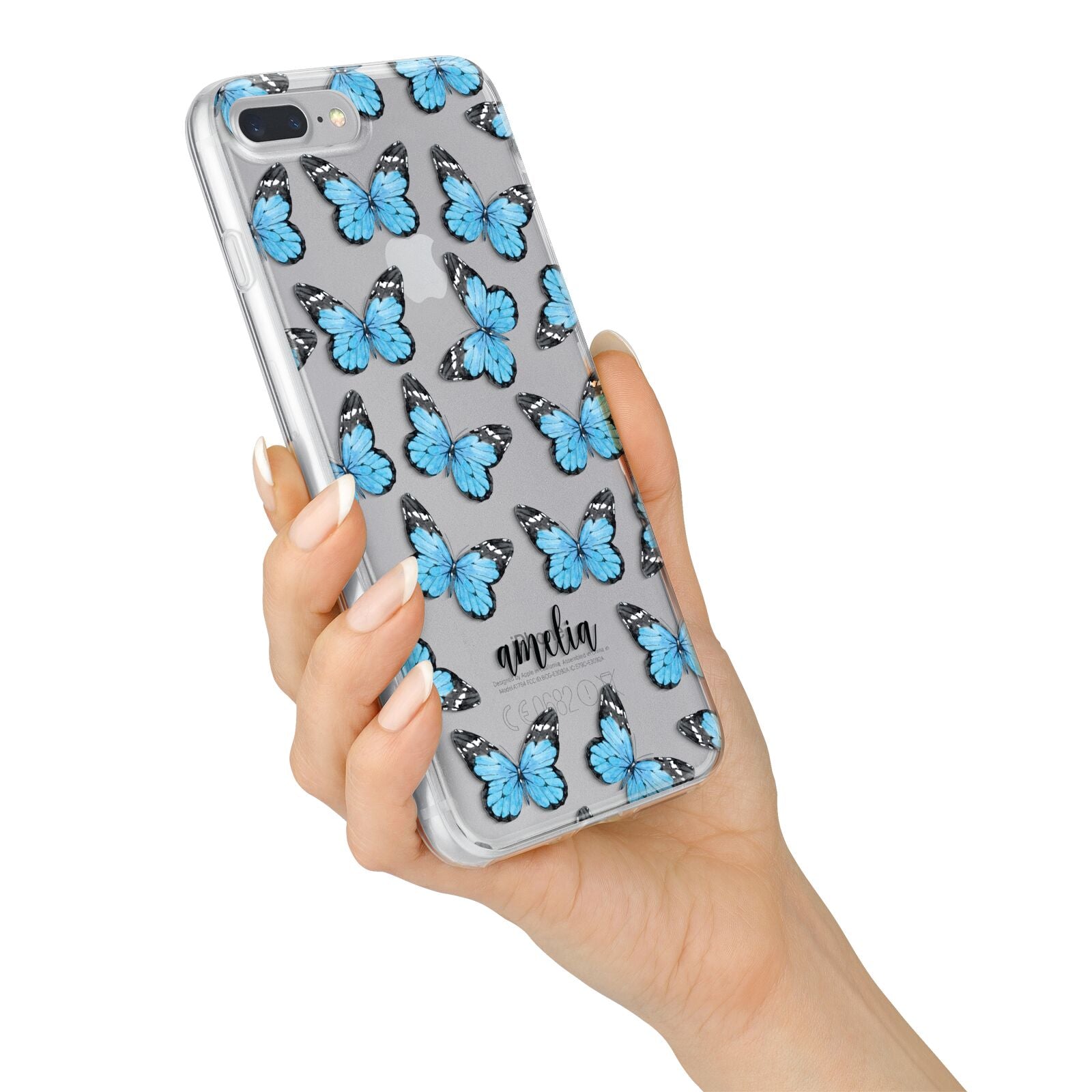Blue Butterflies with Name iPhone 7 Plus Bumper Case on Silver iPhone Alternative Image
