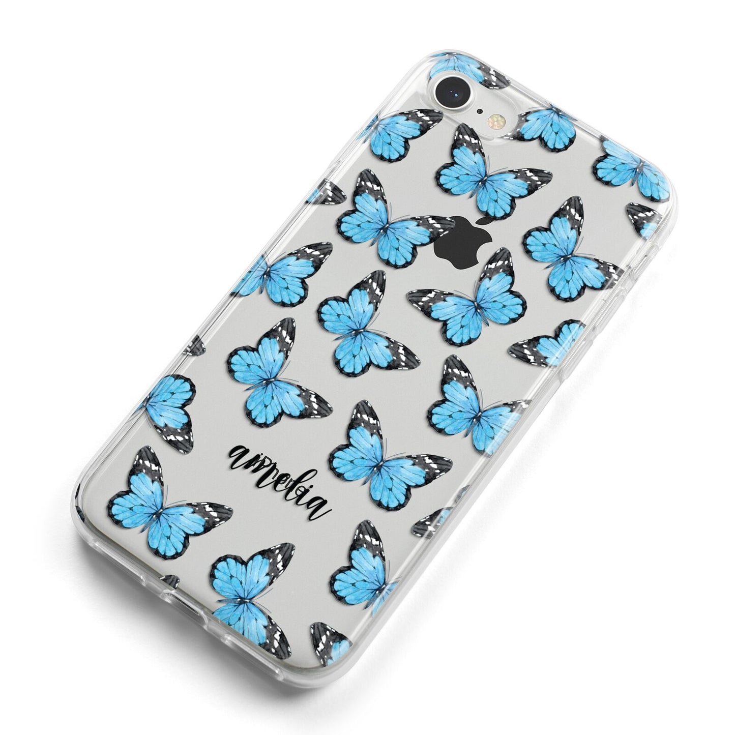 Blue Butterflies with Name iPhone 8 Bumper Case on Silver iPhone Alternative Image