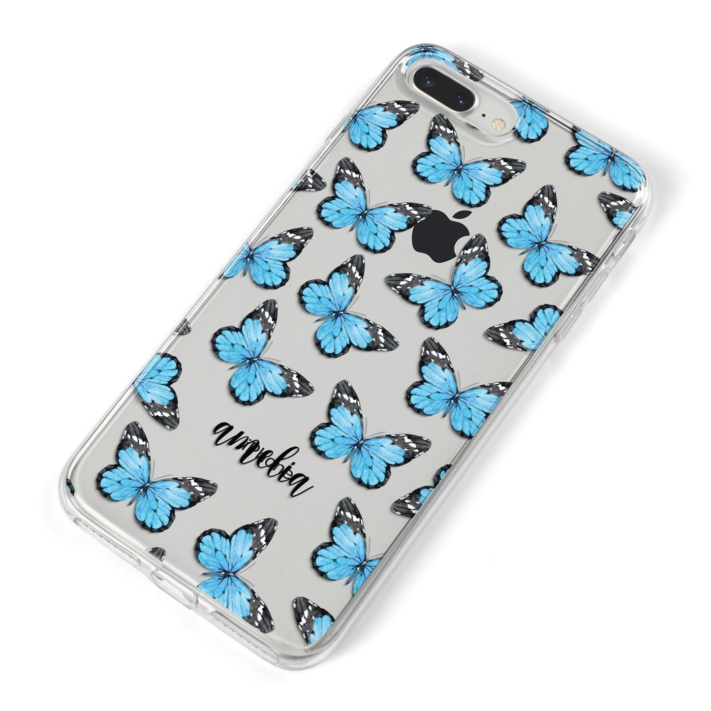 Blue Butterflies with Name iPhone 8 Plus Bumper Case on Silver iPhone Alternative Image