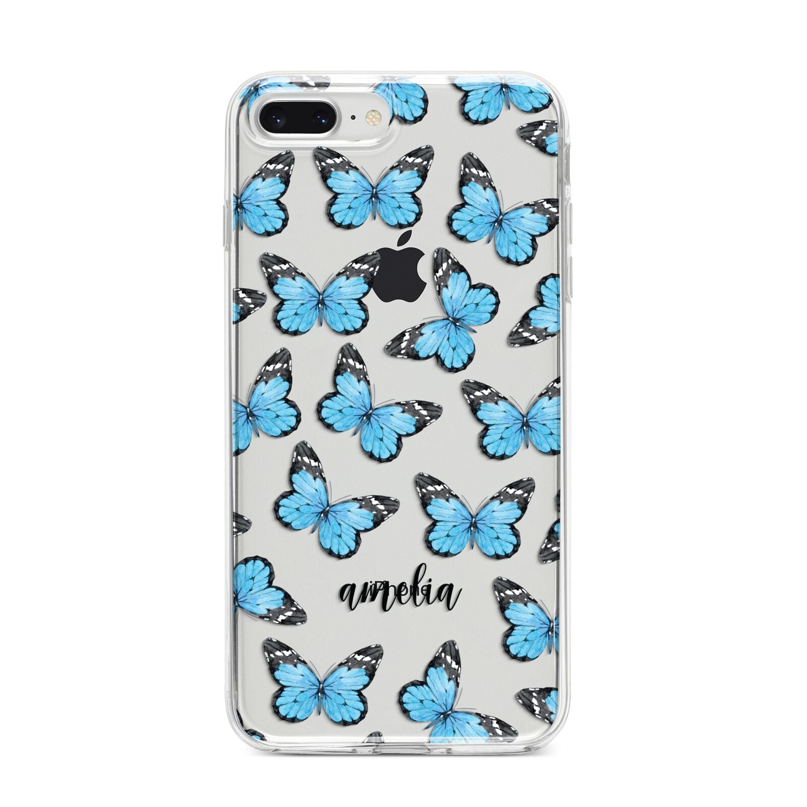 Blue Butterflies with Name iPhone 8 Plus Bumper Case on Silver iPhone