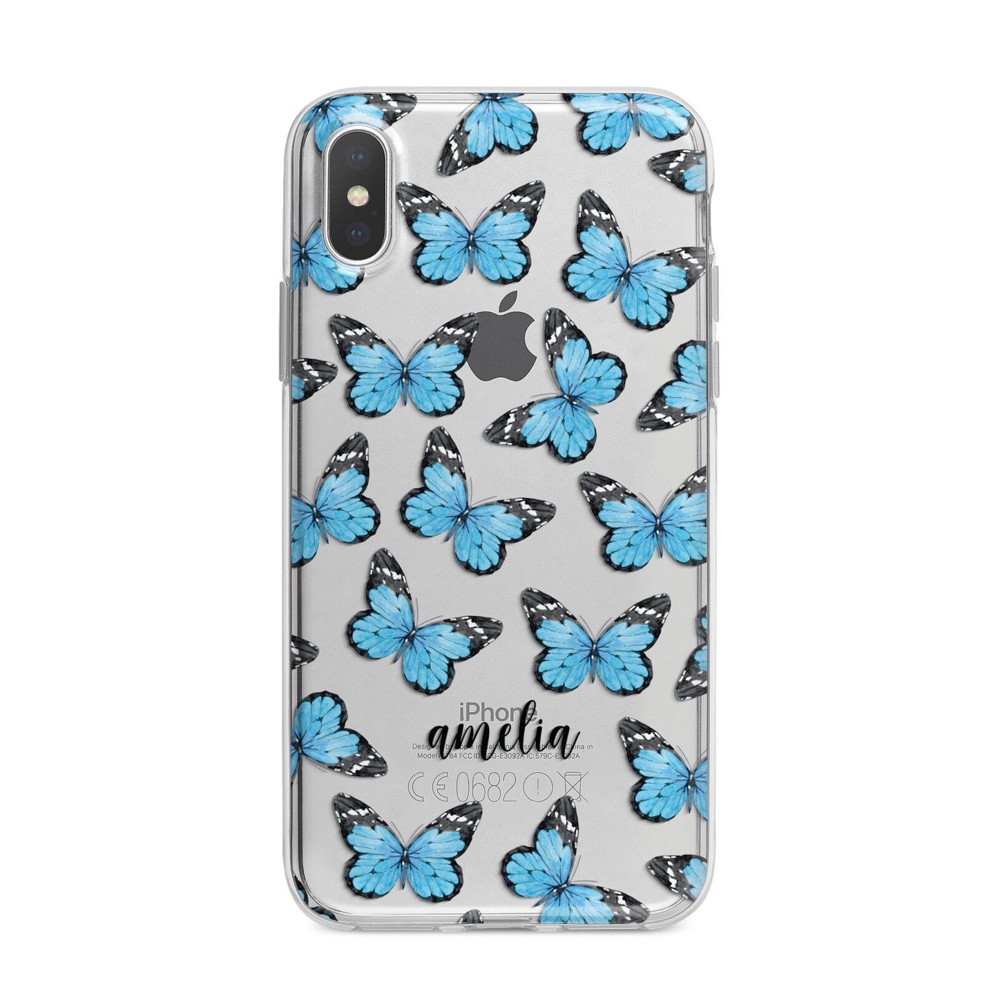 Blue Butterflies with Name iPhone X Bumper Case on Silver iPhone Alternative Image 1
