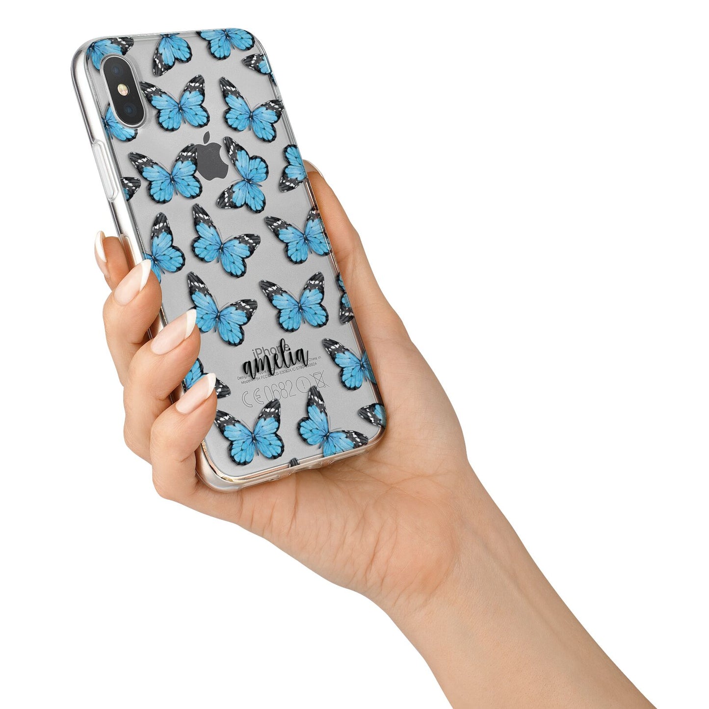 Blue Butterflies with Name iPhone X Bumper Case on Silver iPhone Alternative Image 2
